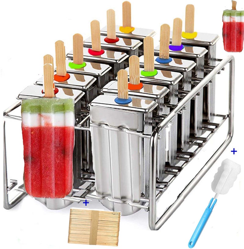 pizety 12 cavity mold stainless steel popsicle mold metal ice pop molds bpa free -ice Cream Ice Lolly Popsicle Mold pop molds with wooden sticks-ice pop maker molds popsicle mold stainless steel - Image 1